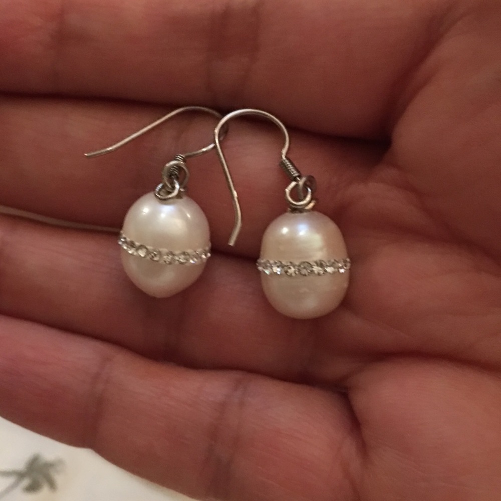 Cultured freshwater pearl 925 drop earrings - Picture 2 of 7